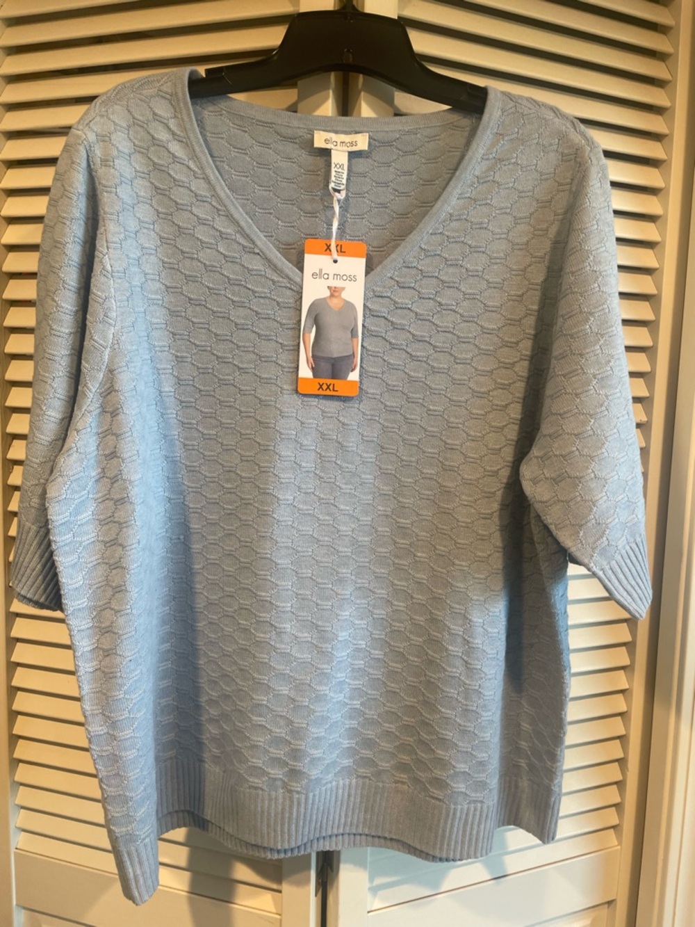 Ella Moss Powder Blue Textured V-Neck Sweater